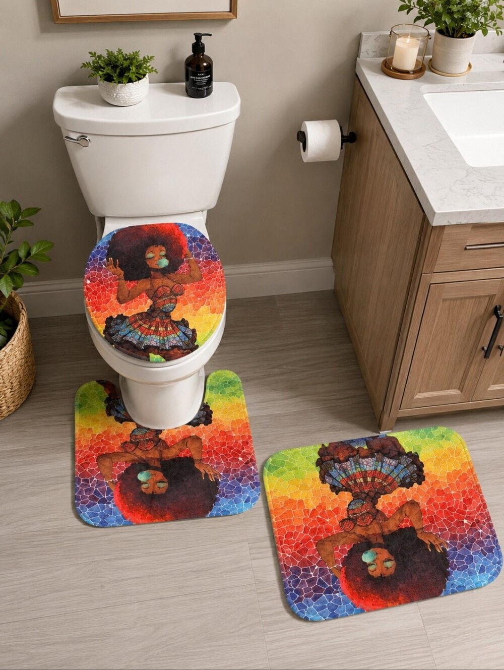 African American 3pc rug set  for Bathroom, Black Girl Bathroom Set Accessory